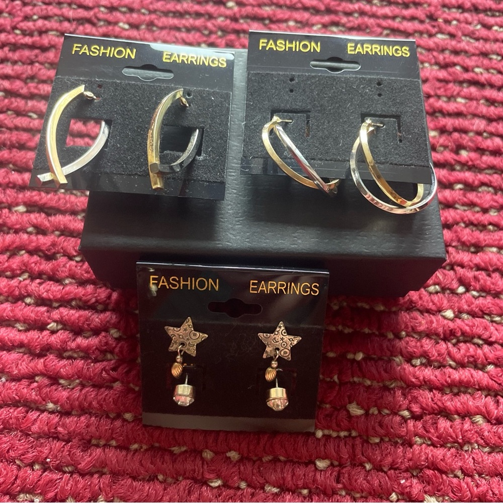 Silver and gold earrings hoops stars